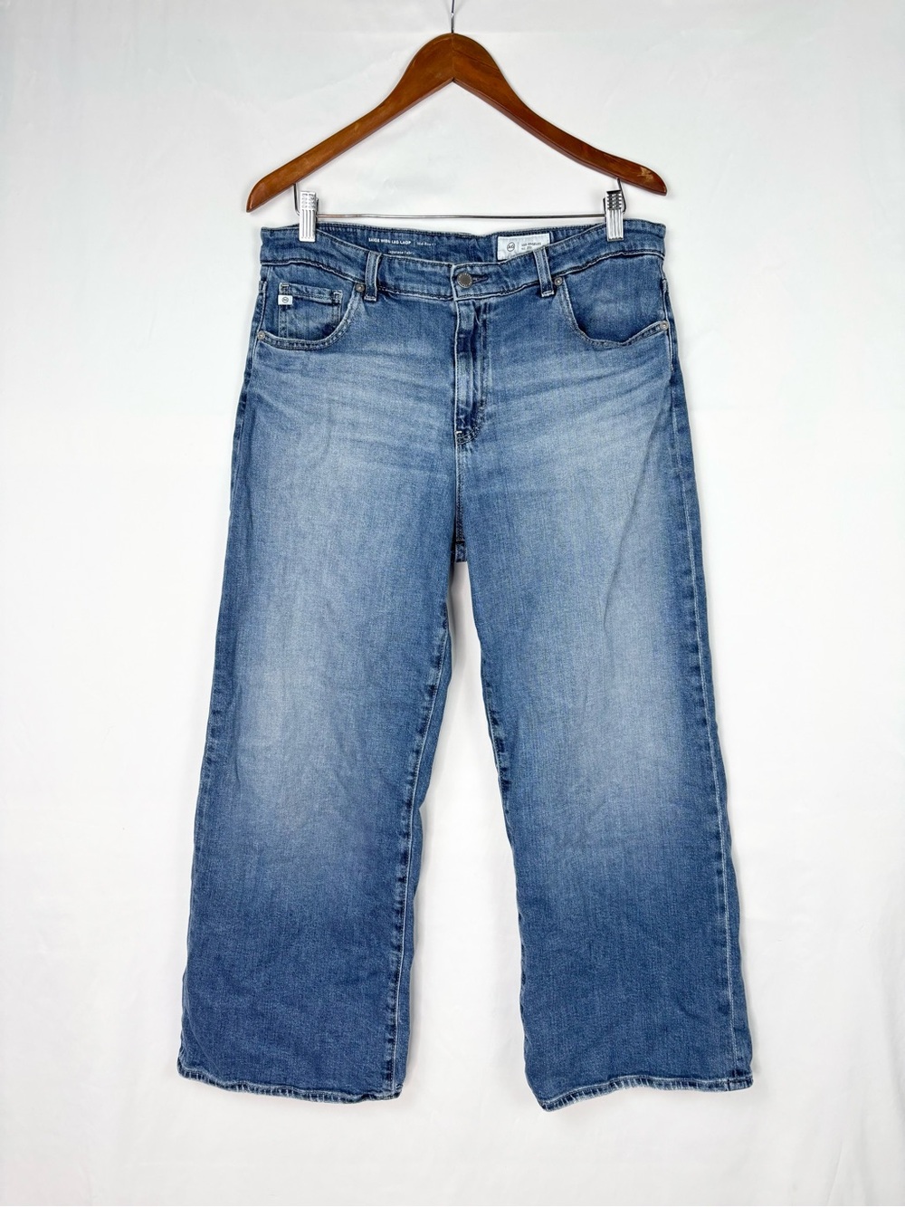 Saige Wide Leg Crop Jean Mid‎ Rise Fit Size 31-32 Blue Stretch